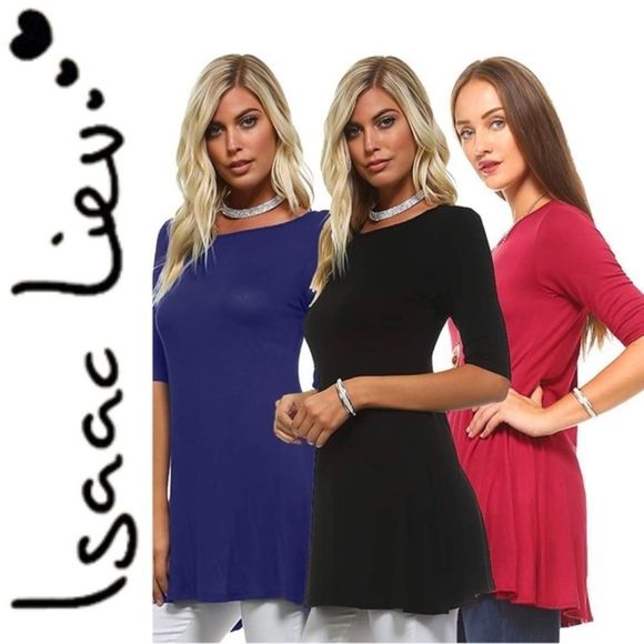 New Isaac Liev Minimalist Extra Long Black Tunic Shirt Small - Picture 2 of 5